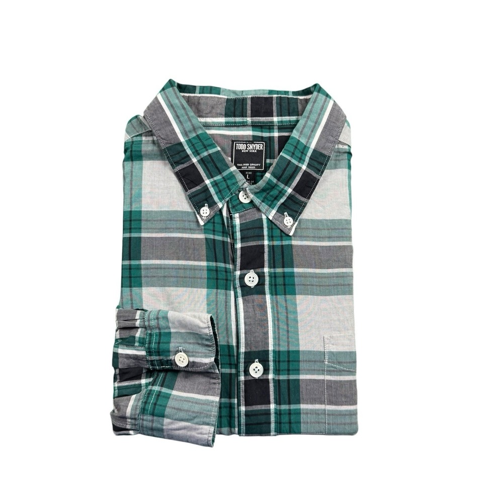 Todd Snyder Green Gray Check Lightweight Cotton LS Button Front Mens Large